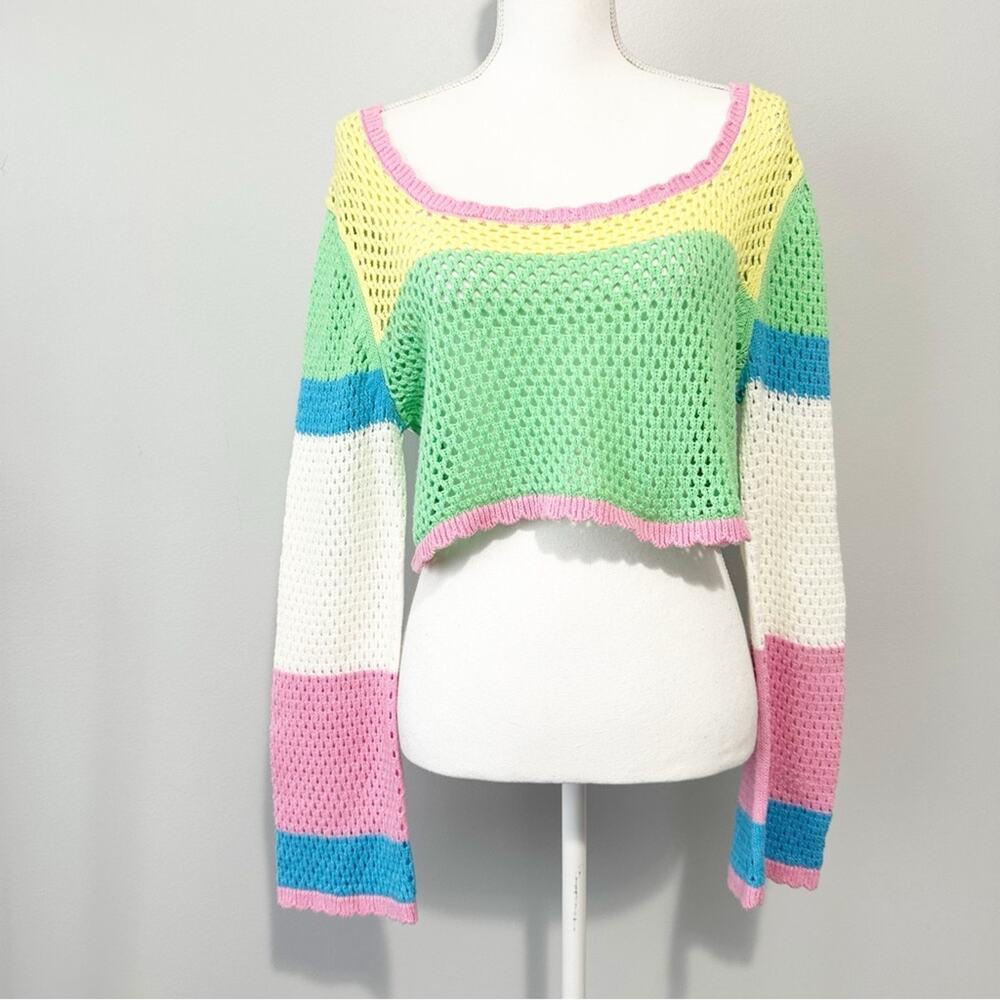 Sincerely Jules Pastel Crochet knit cropped top Sweater size large festival Y2K